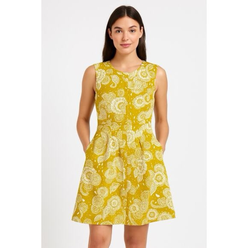 Boden Mimosa Yellow Paisley Garden Leila Shirt Dress. Size 4P